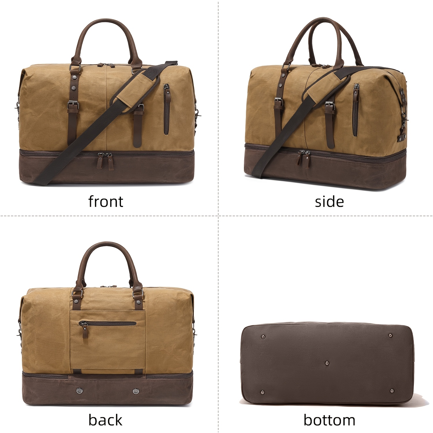 Large-Capacity Travel Bag Made of Oil Wax Canvas, Large Travel Bag, Overnight Travel Bag, Women'S Portable Bag with Shoe Compartment, Men'S Travel Bag