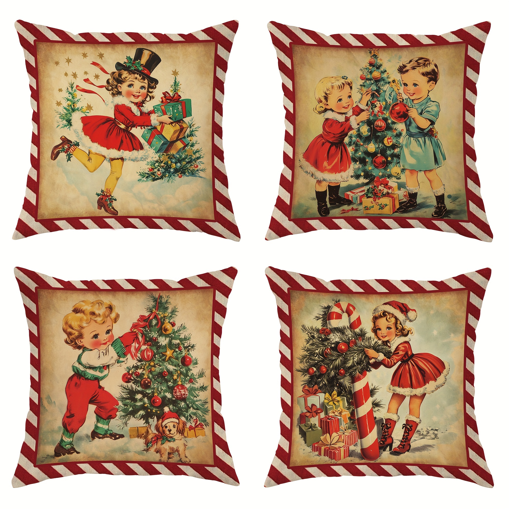 

4pcs Christmas Tree Red Decorative Pillowcases 1 18in*18in For For Sofa Bed Decoration Inserts