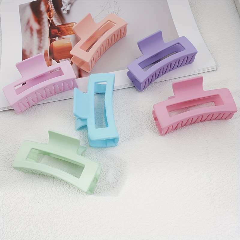 

4/6-piece Set Chic Frosted Rectangle Hair Claw Clips For Women - Non-slip, Strong Hold For Thin To Thick Hair - Elegant Solid Color Accessories For Styling & Updos