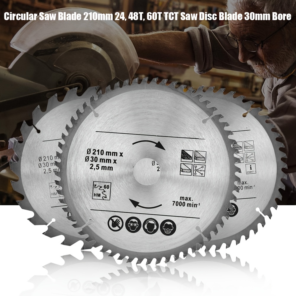 

3pcs/set 8.3inch Circular Saw Blade 210mm 24, 48t, 60t Tct Circular Saw Blade, High Speed Steel Cutting Disc For Cutting Wood Plastic Metal Pvc