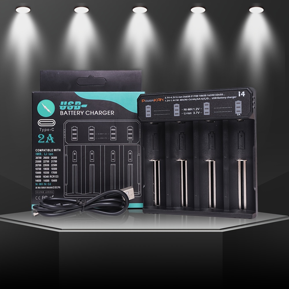 Image of Powerkan Led Usb Battery Charger, Suitable For 3.6v/3.7v Lithium Battery 1.2v Ni-m H/ni-cd Battery Charging, Compatible With 10400 14500 14650 18350 18650 20700