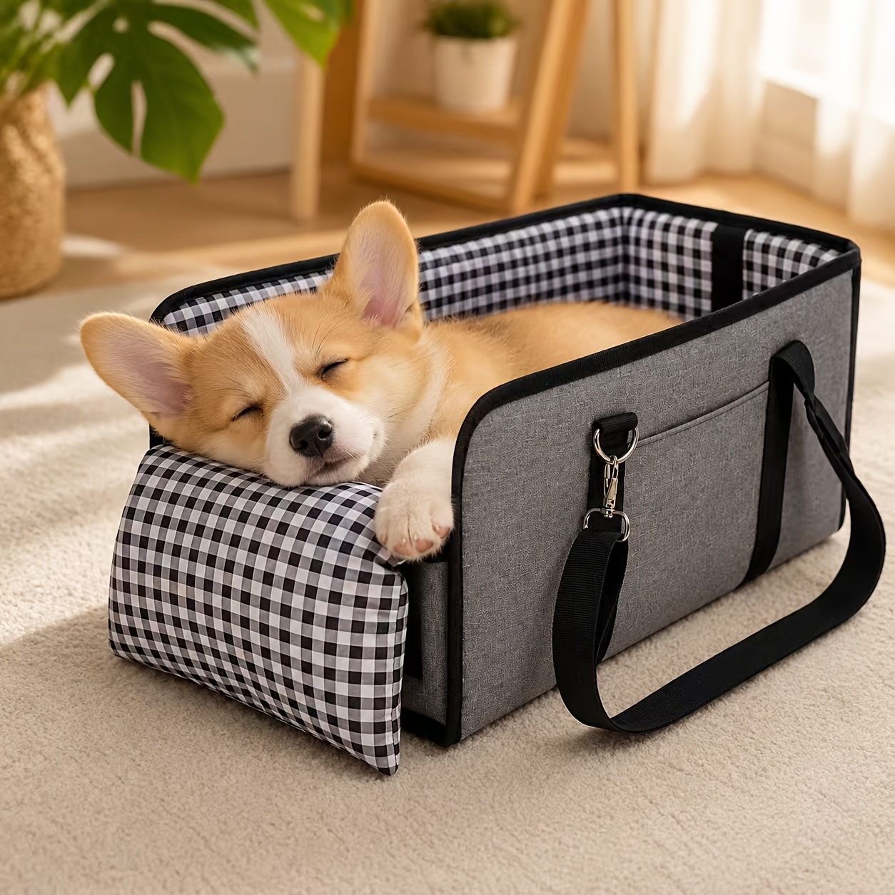 TEMU Car Pet Dog Seat - Foldable Pet Car Seat With Seat Belt Support And Anti-slip Design - Portable Height-increasing Seat With Cushion And Sturdy