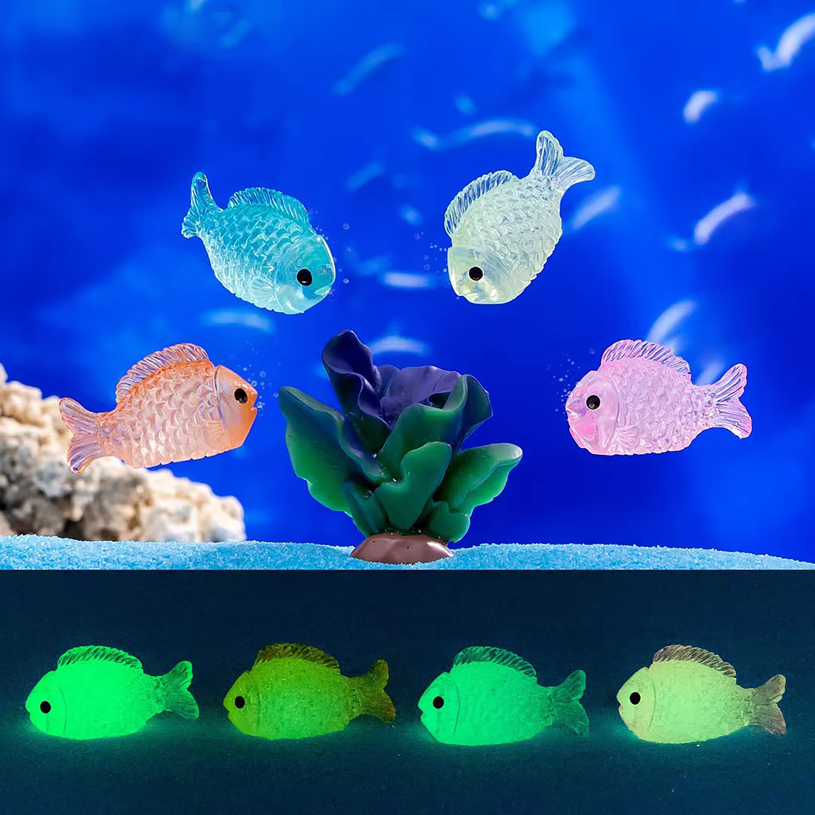 

4-piece Set Of Glowing Resin Fish Decorations - Cute, 3d Aquarium & Fountain Accents For Unique Summer Landscaping