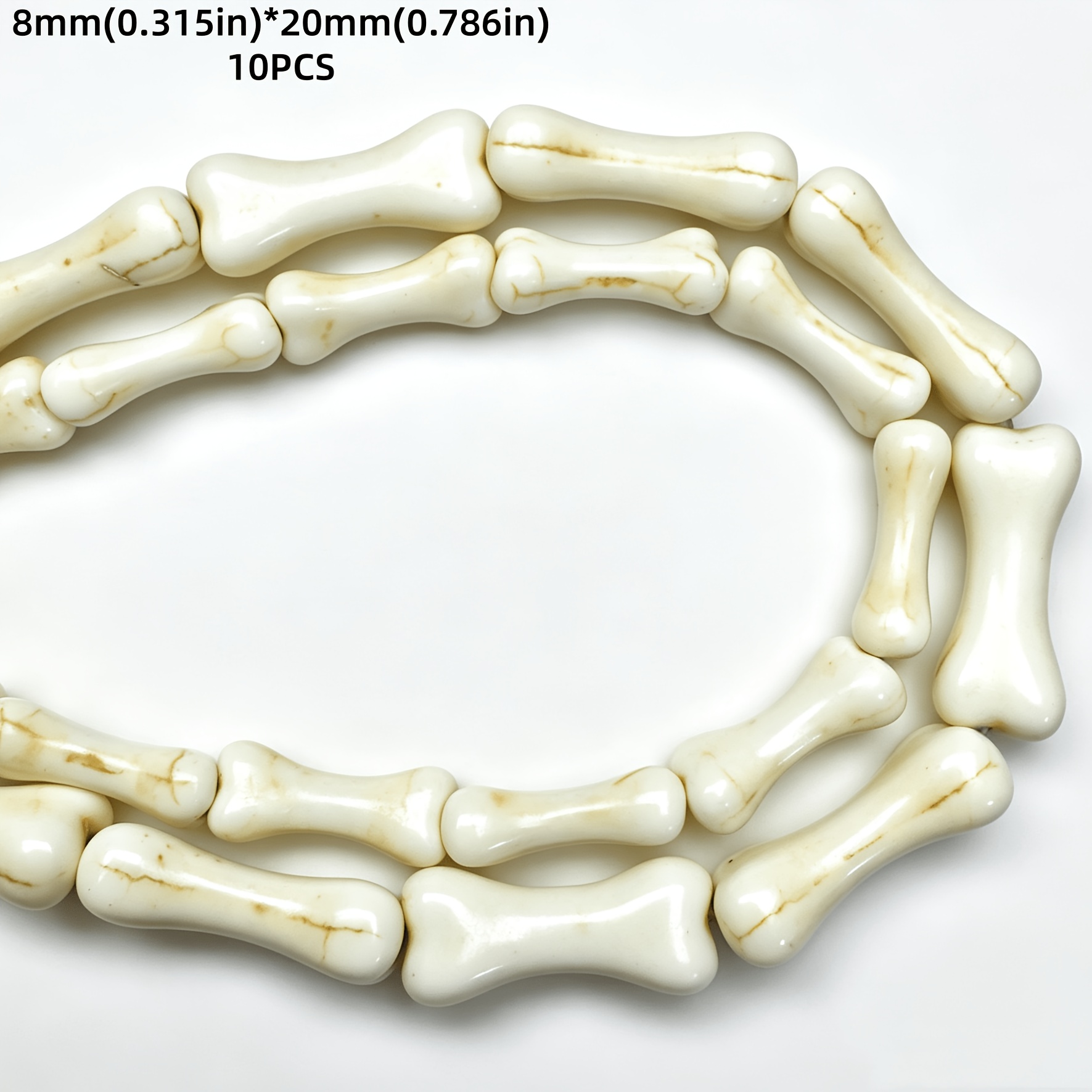 TEMU Suitable For Halloween Decorations, 15/20mm Exotic Turquoise Bone Beads, 13/10pcs Set, White Cracked Semi-finished Turquoise Loose Beads, 3d