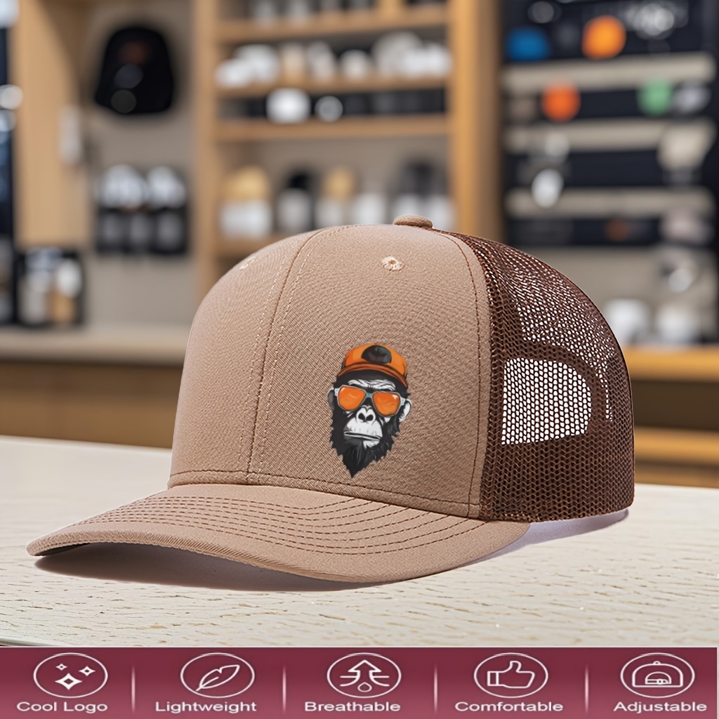 TEMU A Stylish Gorilla -block Baseball Cap For Summer, Featuring Breathable Mesh, Adjustable For Men And Women, Suitable For Outdoor Activities. In