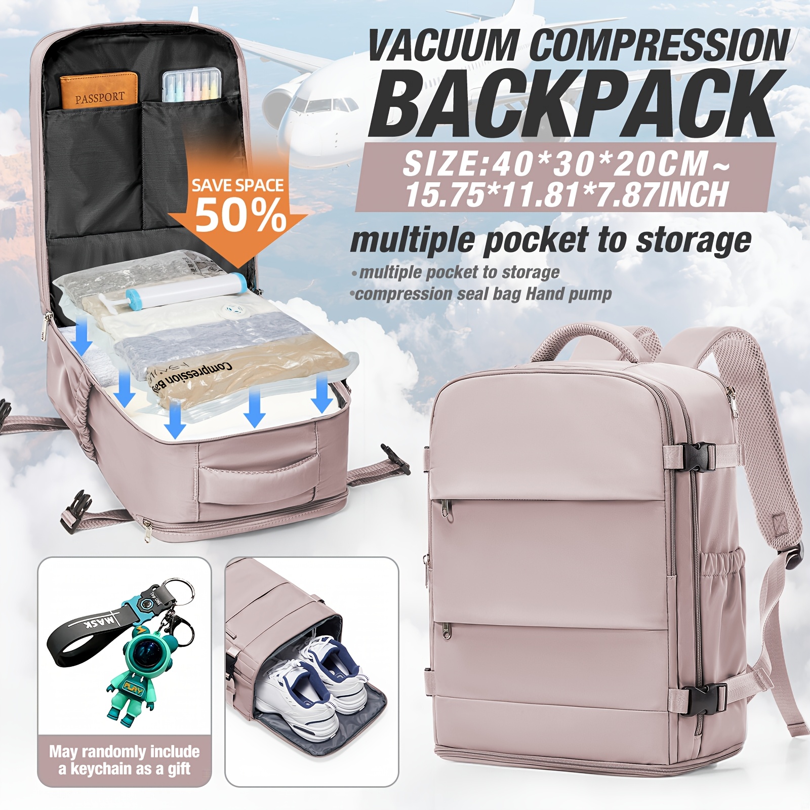 Reisetasche Gepcktasche 40 X 30 X 20 Fluggeeignet Multifunktionaler  Rucksack Damenrucksack Vakuum Kompressionsbeutel mit Vakuumpumpe  Aufbewahrung * Freisetzt 50% Platz Erhhte Aufbewahrung * Rucksack ...
