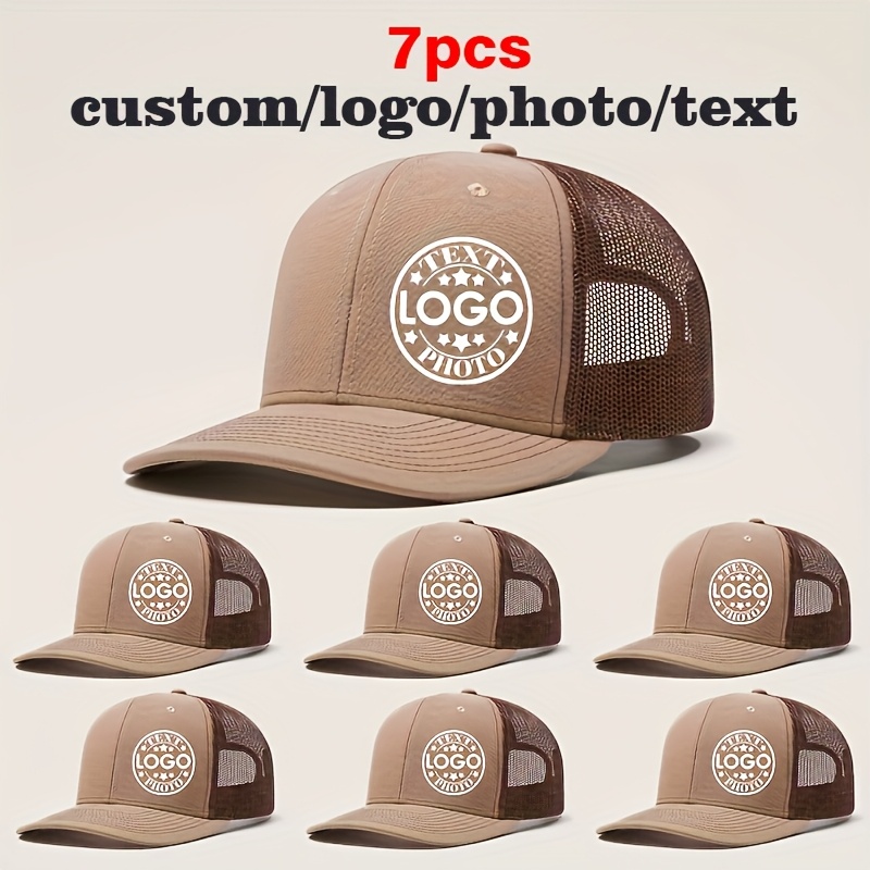 TEMU Set Of 7 Customizable Trucker Hats For Men And Women, Featuring Adjustable Baseball Caps That Personalized With Your Text. Ideal For Casual Wear