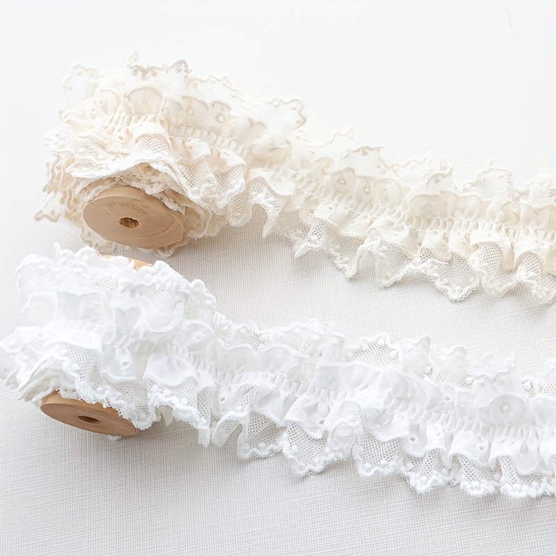 

Askey Elastic Ruffle Lace Ribbon Trim, Double Layer Pleated Tulle For Diy Clothing, 5cm Wide, 2 Yards - White And Beige