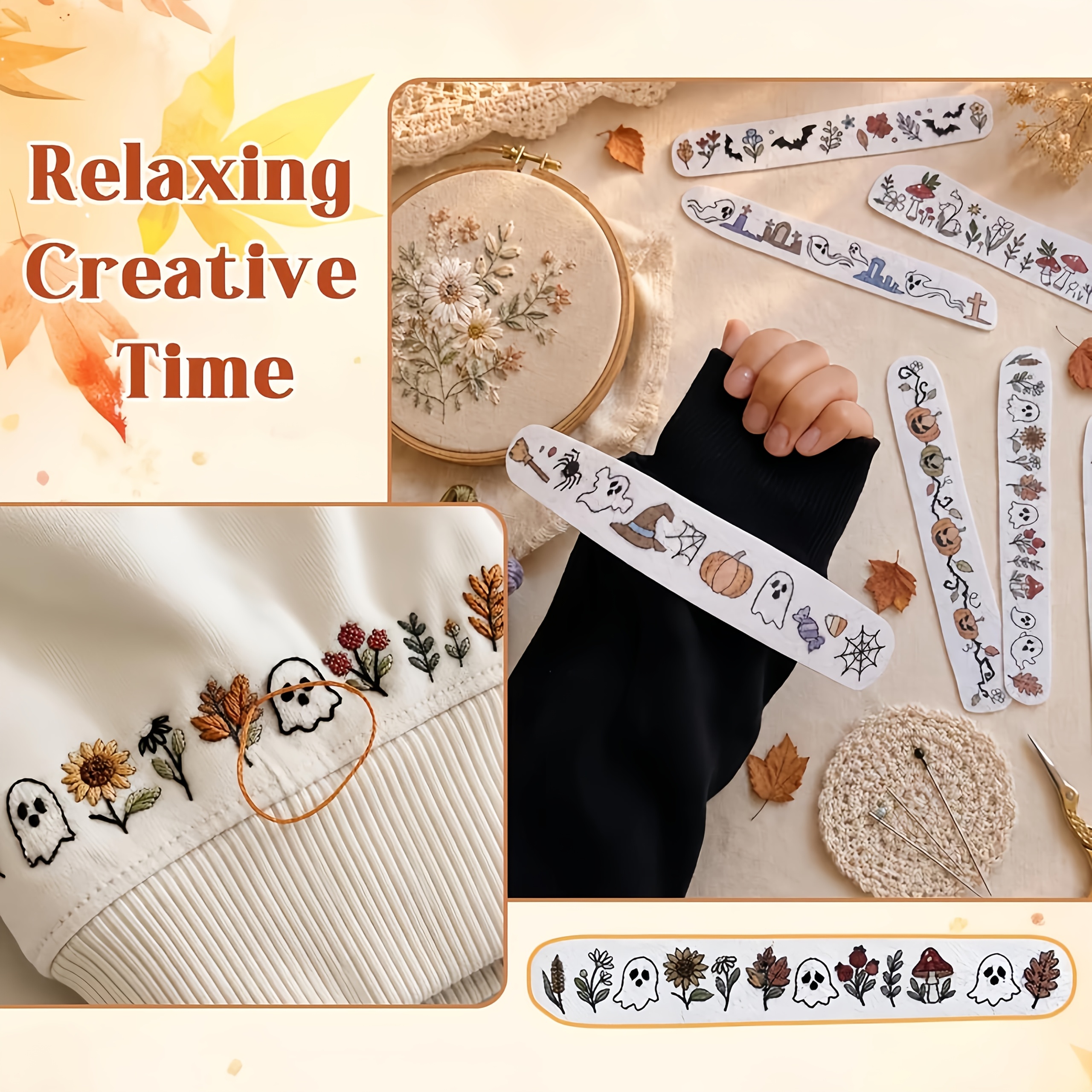 Halloween Water Soluble Embroidery Pattern Set, 7pcs