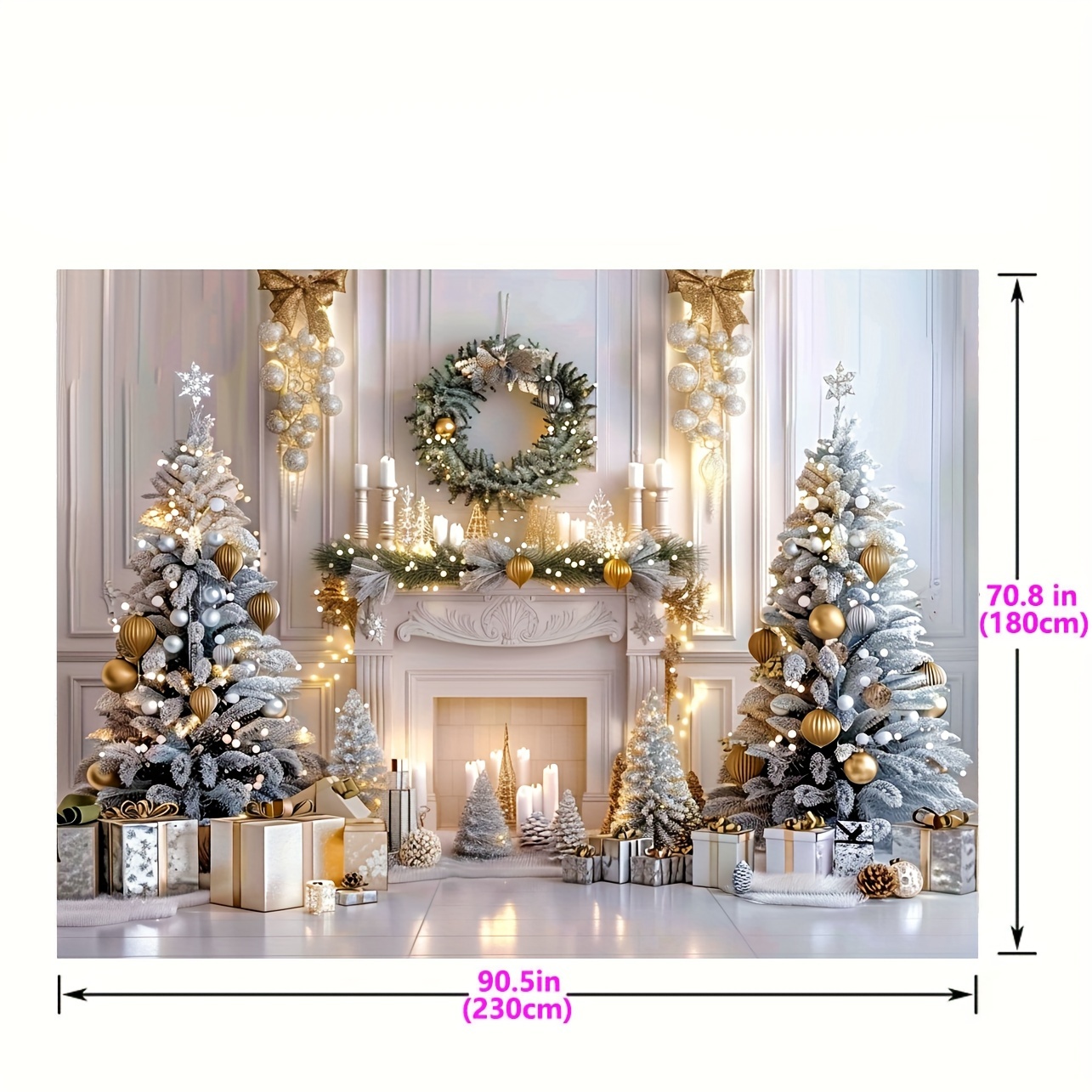 TEMU Elegant White Christmas Fireplace Backdrop With Gift Trees And Wreath - Indoor Living Room Winter Holiday Photo Studio Props - Multi-purpose Party Decor - No Electricity Required