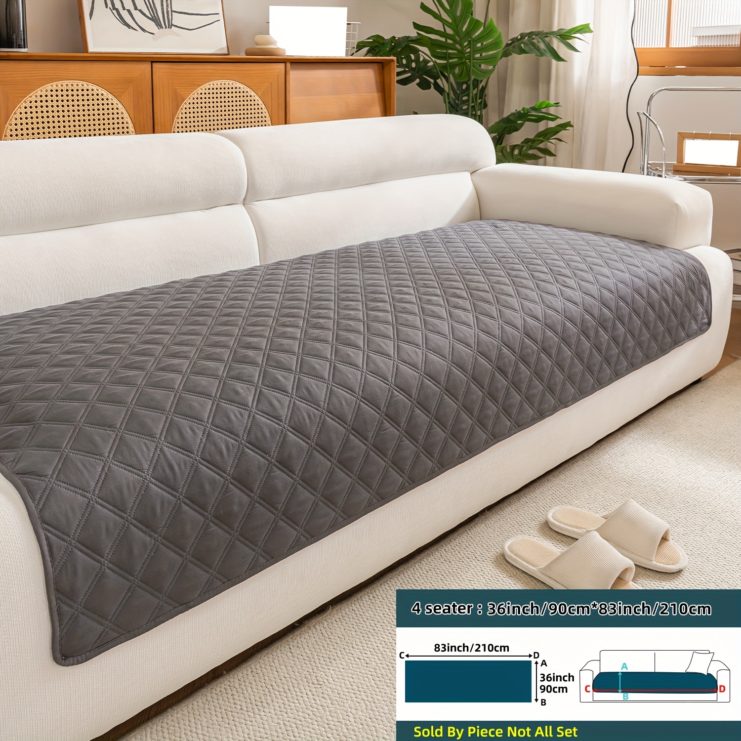 TEMU This 1pc Anti-slip Sofa Cover Features Ultrasonic Embossing Technology With A Modern Minimalist Double-line Diamond . Made From Pet-friendly,