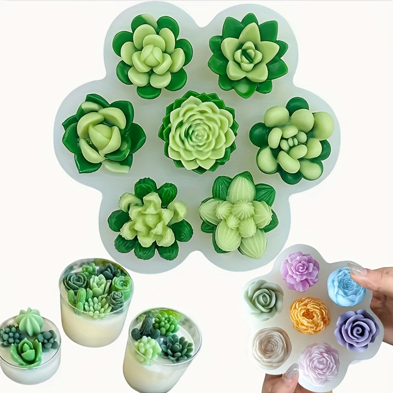 

Silicone Succulent & Flower Mold Set, 1pc - 3d Plant Rose Peony Candle Soap Making Molds For Diy Crafts, Home Decoration, Baking Tools