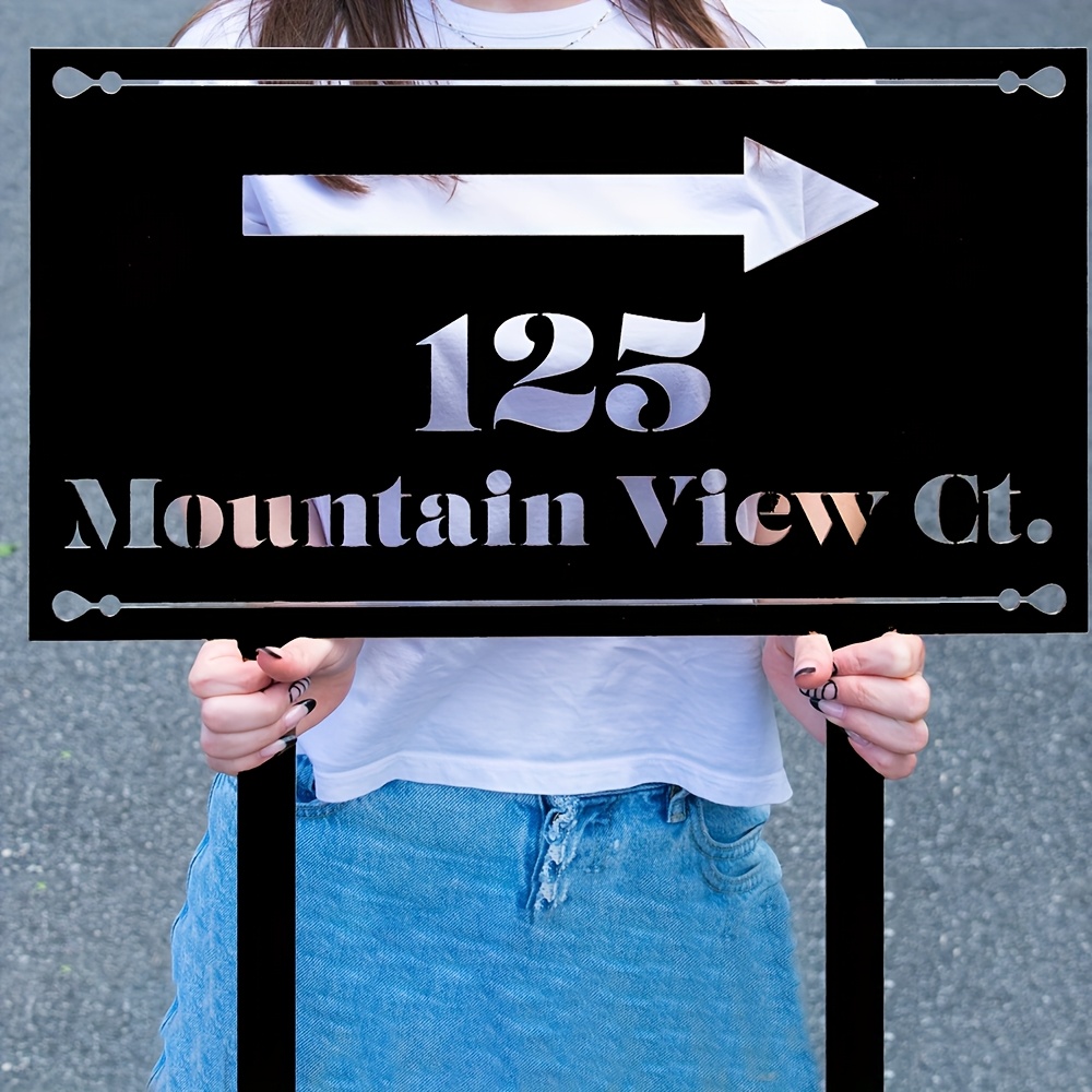 custom metal yard stake arrow address sign personalized house numbers with directional arrows weather resistant     reusable outdoor decor housewarming gift