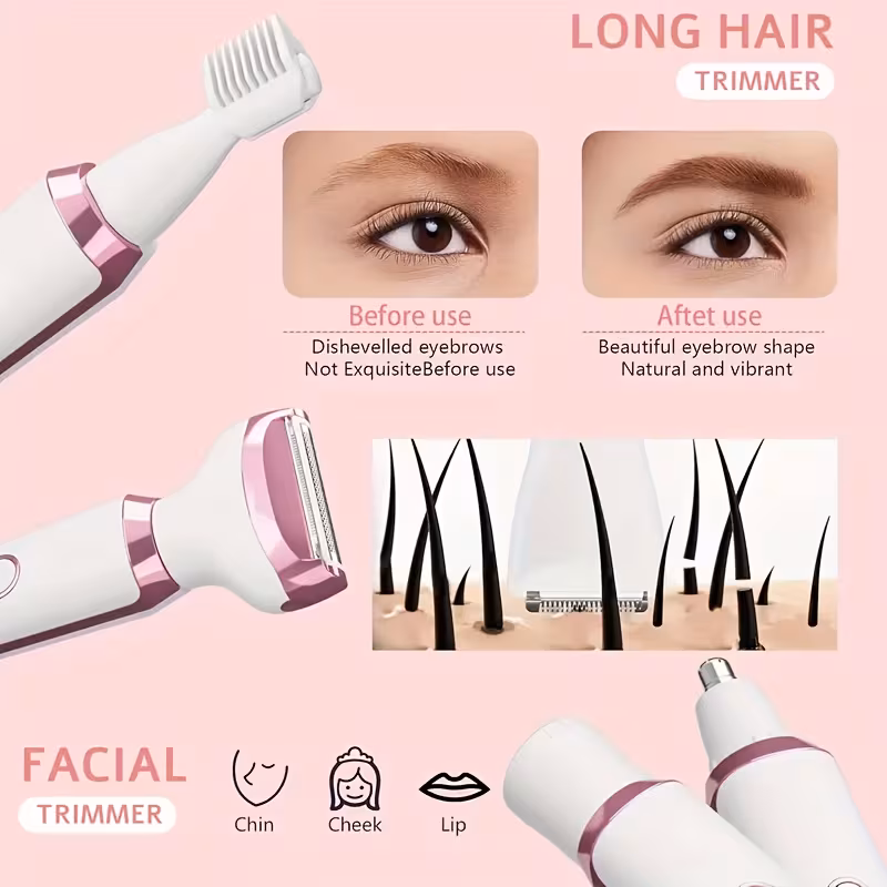 womens electric razor 4 in 1 rechargeable grooming kit lady electric shaver for face nose legs and underarm bikini for women hair razor rechargeable and portable Product details 4