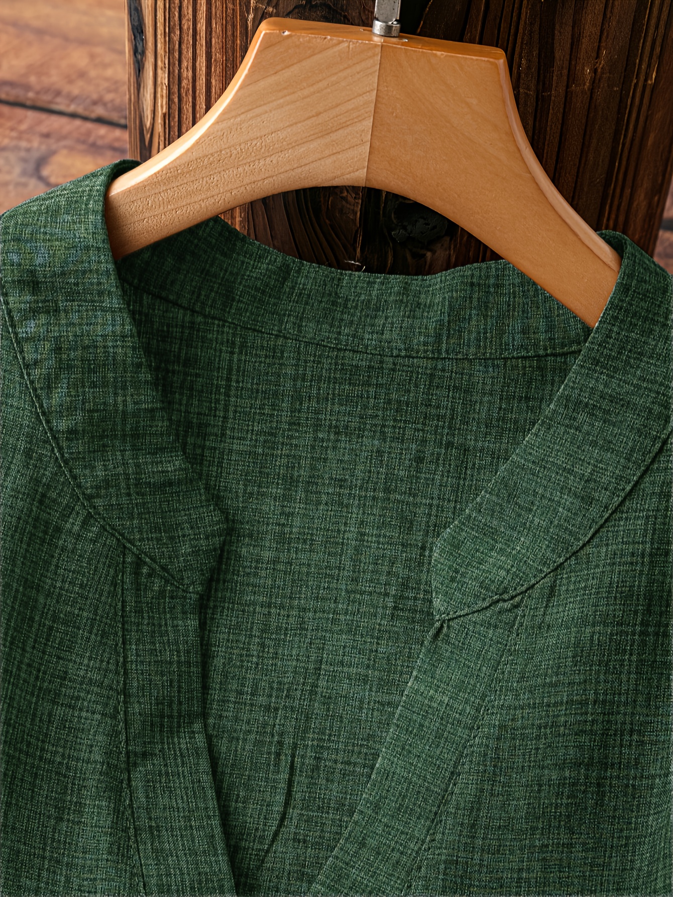 Plus Size Women's New Shirt in Minimalist Style with V-Neck and Long Sleeves, Faux Button Design
