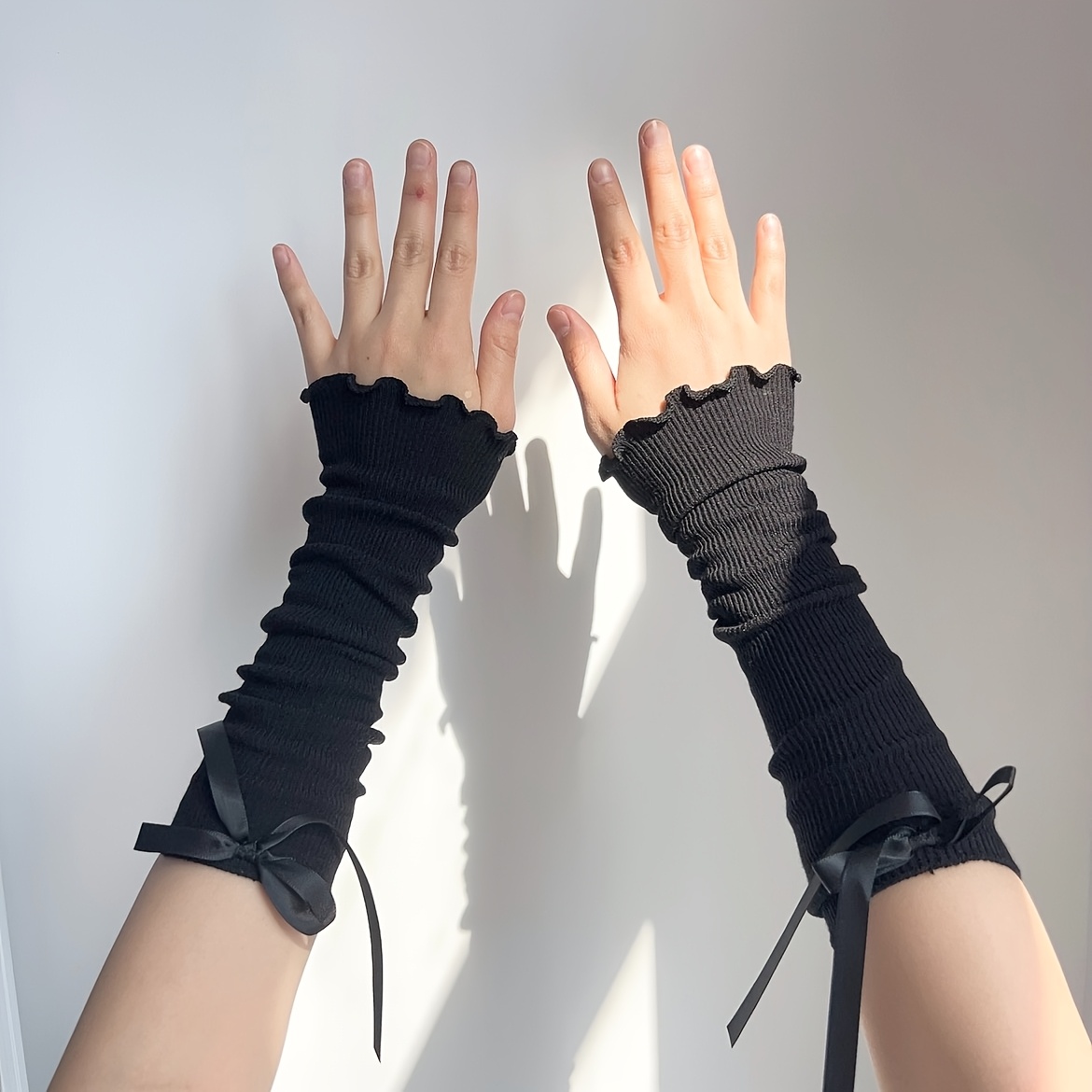 TEMU 1 Pair Of Women's Sleeve Covers And Foot Covers, Multi-functional Lightweight Lotus Leaf Edge Mid-tube Leg Covers, With Bow Valentine's Day