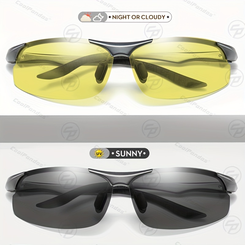 Men's Aluminum Magnesium Frame Photochromic Polarized Casual Driving Day Night Vision Glasses, Yellow Lens Anti-Glare Driver Goggles,Googles Sun