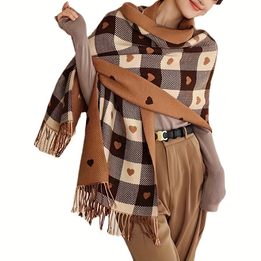 Autumn/Winter Warm Scarf with Stylish Heart Pattern, Suitable for Daily Wear, Holiday Parties, and as a Fashion Accessory