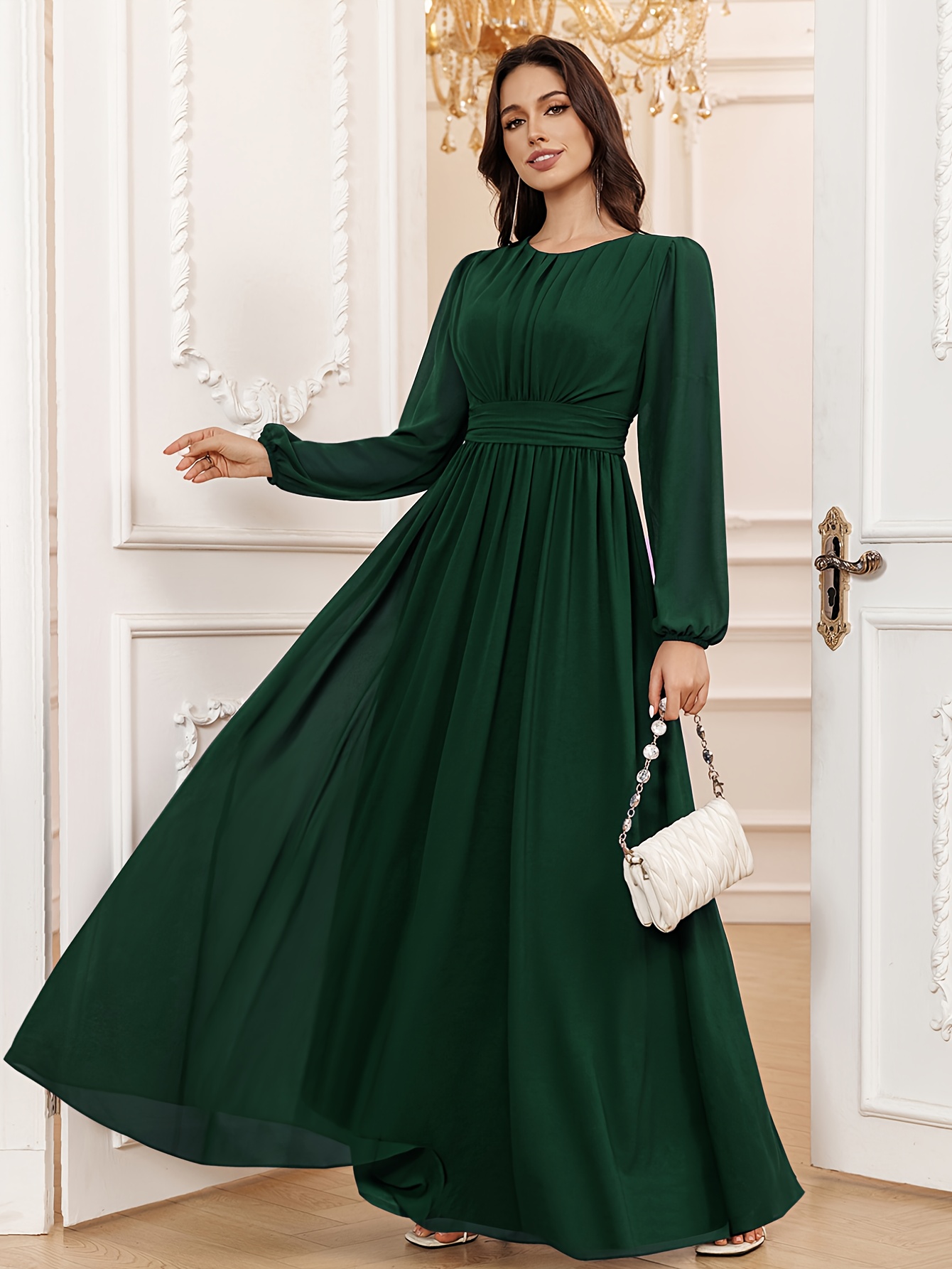 elegant a line scoop long sleeve floor length chiffon formal - Temu Pakistan