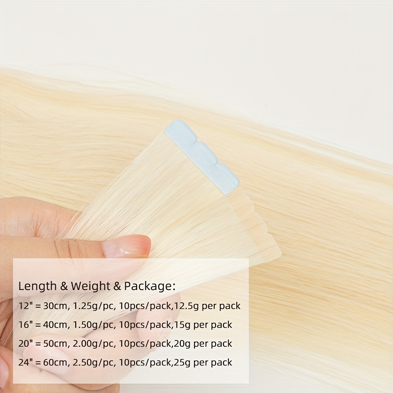 mini tape in human hair extensions double side invisible seamless tape in hair 10pcs set natural straight   blonde 12 24 inches details 1