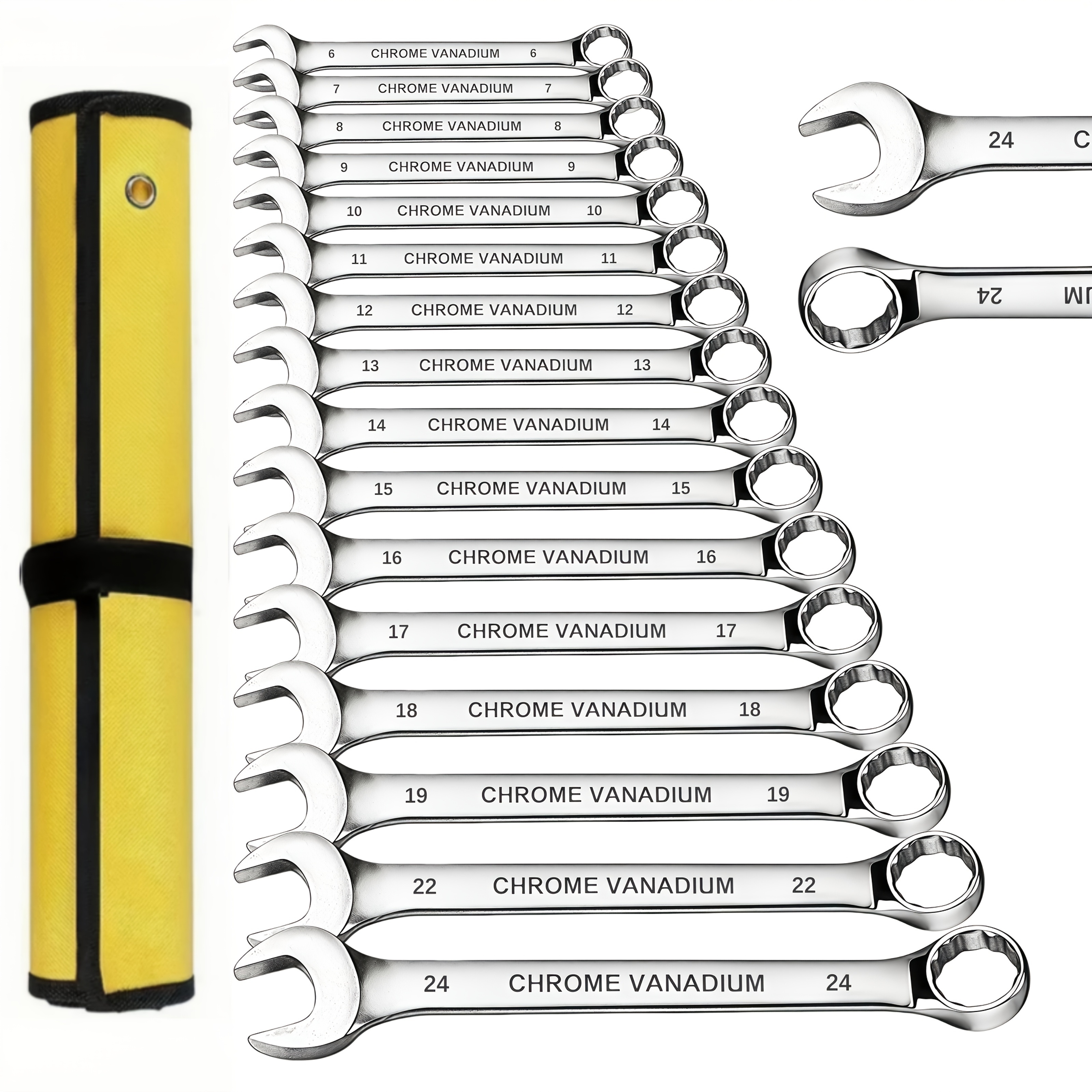 conjunto de chaves de   combinadas métricas de 16 peças, ferramentas de extremidade espelhada antiferrugem, conjunto de chaves ajustáveis profissional 6mm-22mm, ferramentas industriais resistentes para   automóvel e canalização de bicicletas,  , antiderrapante e durável