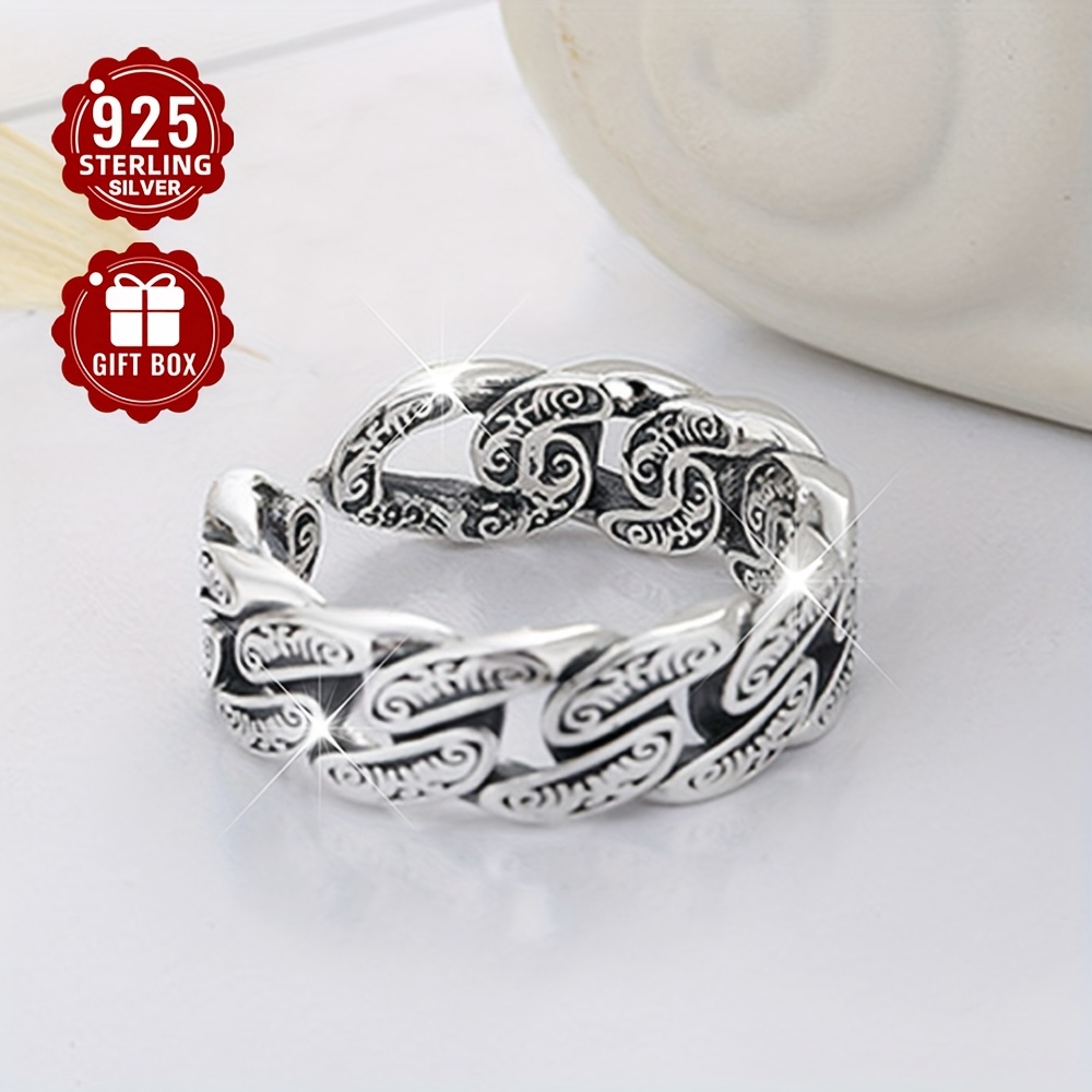 S925 Sterling Silver Geometric Irregular Opening Ring Unisex Style Party Ring