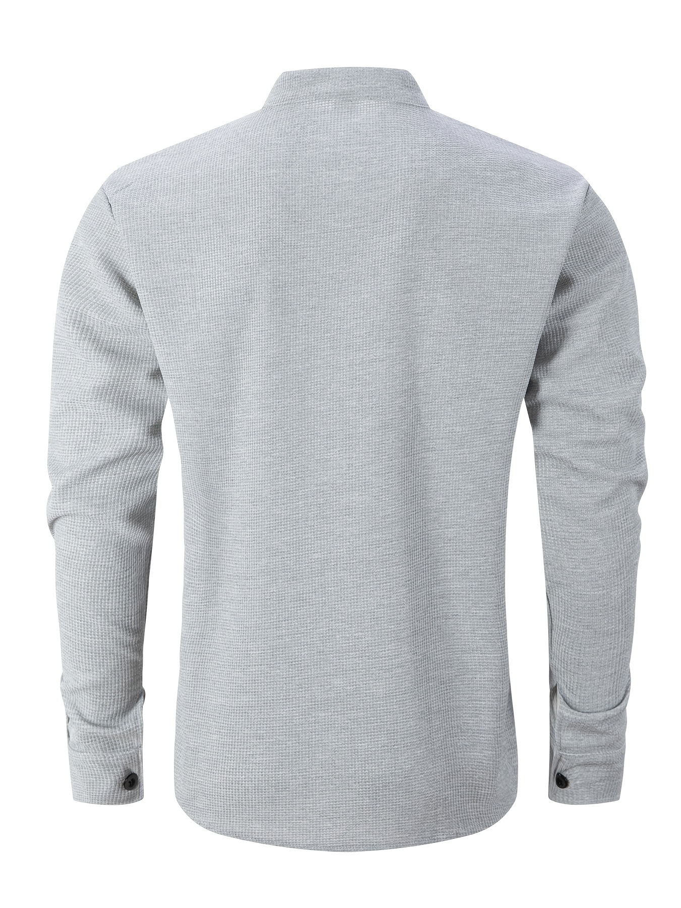 قميص رجالي عملي بتصميم وافل وياقة مستقيمة للعمل