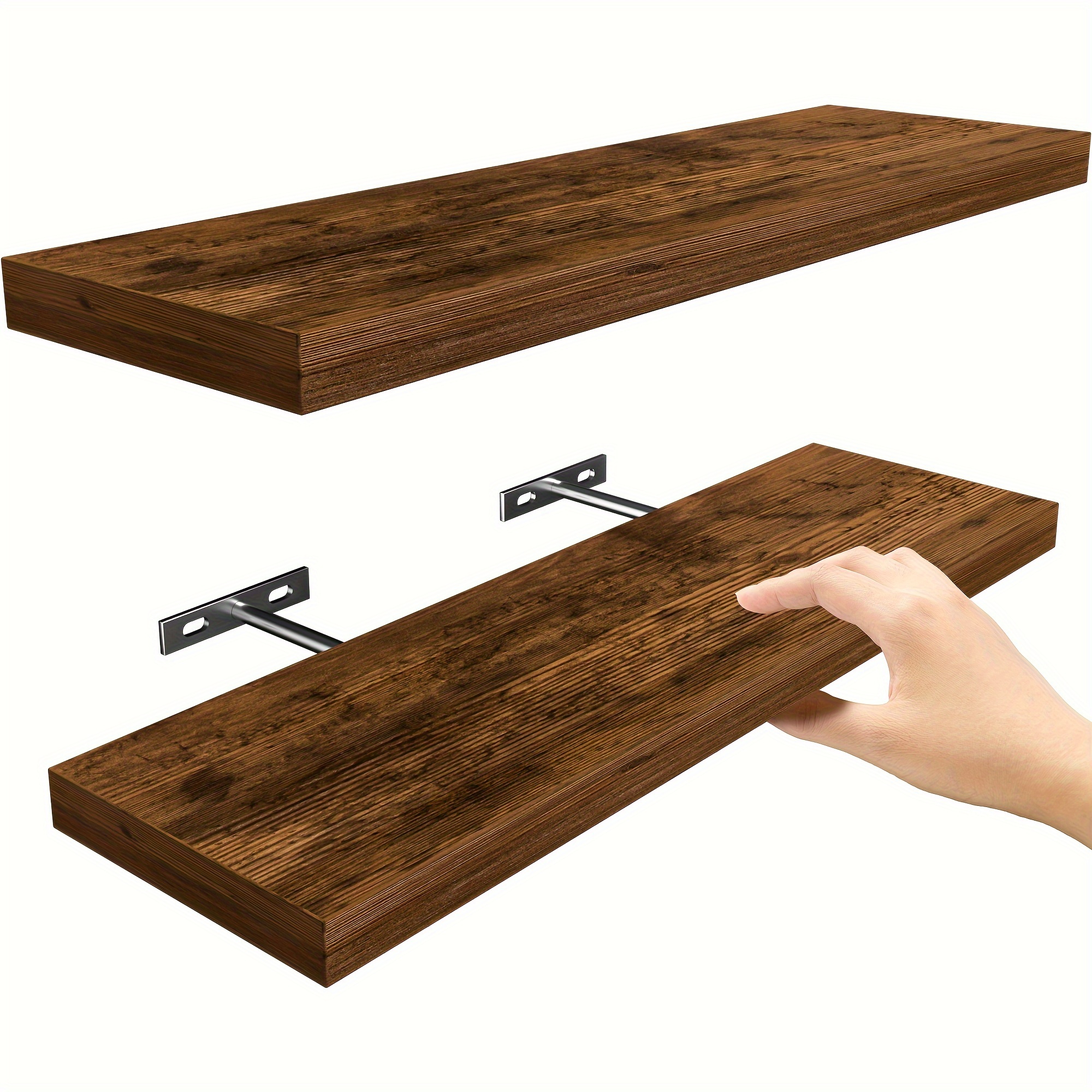 

Floating Shelves, 22.5" Wall Mounted Rustic Wood Shelves For Bathroom, Bedroom, Living Room, Kitchen, Office, Hanging Shelf For Books/storage/room Decor With 22lbs Capacity ( Set Of 2)