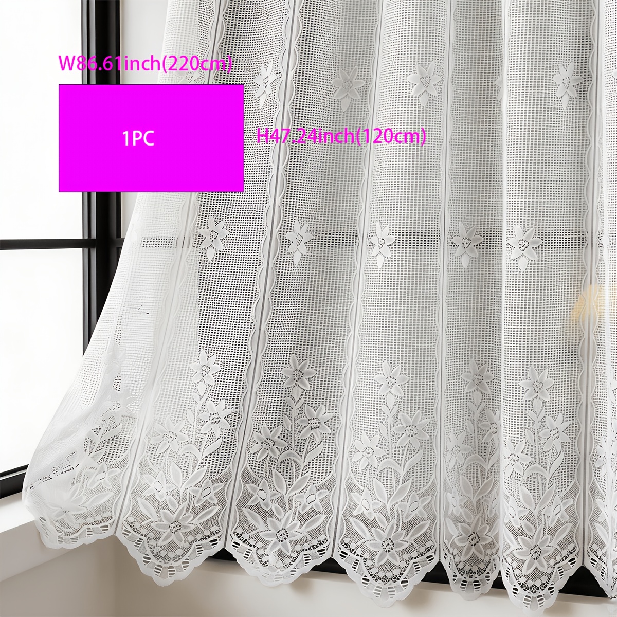 TEMU 1pc White Semi-transparent Floral Rod Pocket Window Sheer Curtain, Partition And Decorative Room Divider, Suitable For Bedroom, Kitchen, Living