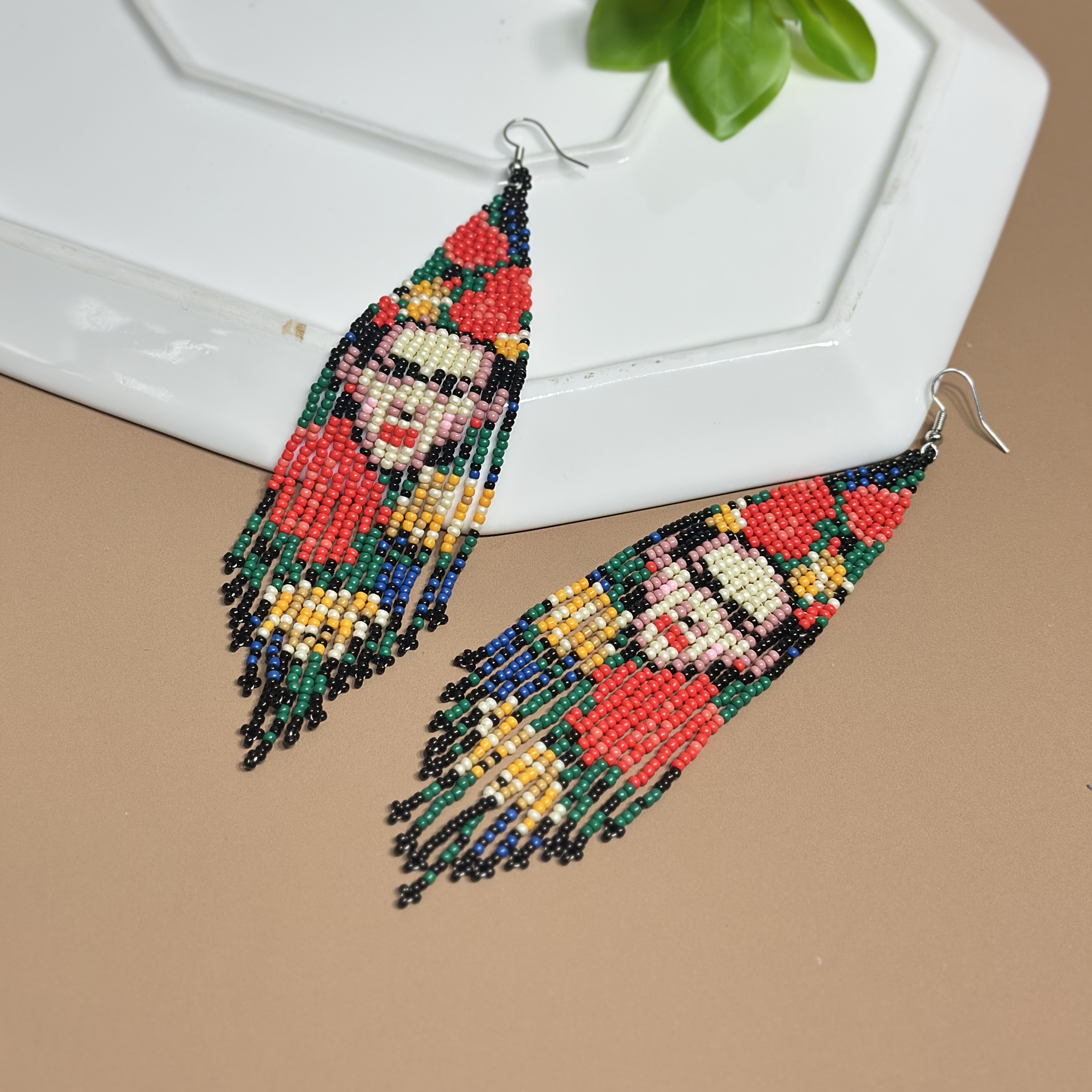 Bohemian Glass Bead Tassel Earrings, Handmade
