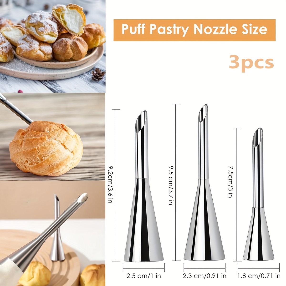 1pc/2pcs/3pcs Set/6pcs Set Stainless Steel Puff Nozzle Decorating Nozzle Cake Cream Cookie Decorating Bag Nozzle Long Needle Large Medium Small Size Nozzle Baking Tools