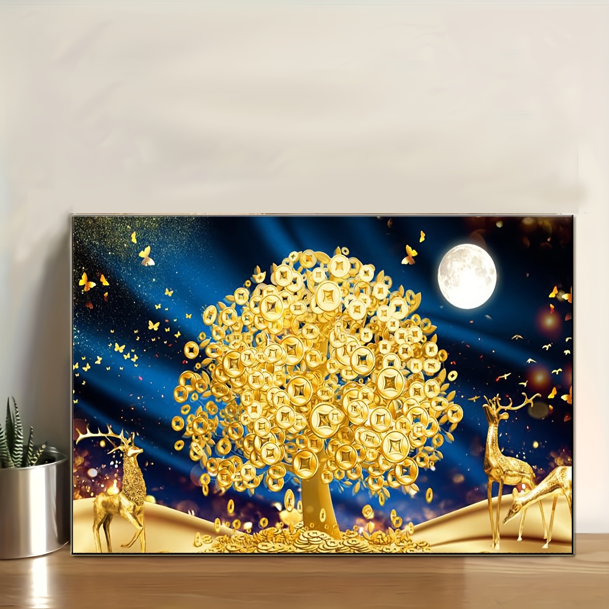 TEMU Golden Tree Diamond Art Painting, Full Round Diamond Art, Decorative Wall Art Hanging Painting Home Decoration Valentine's Day Gifts, Decorative Craft Wall Art For Home Wall Decor Gifts