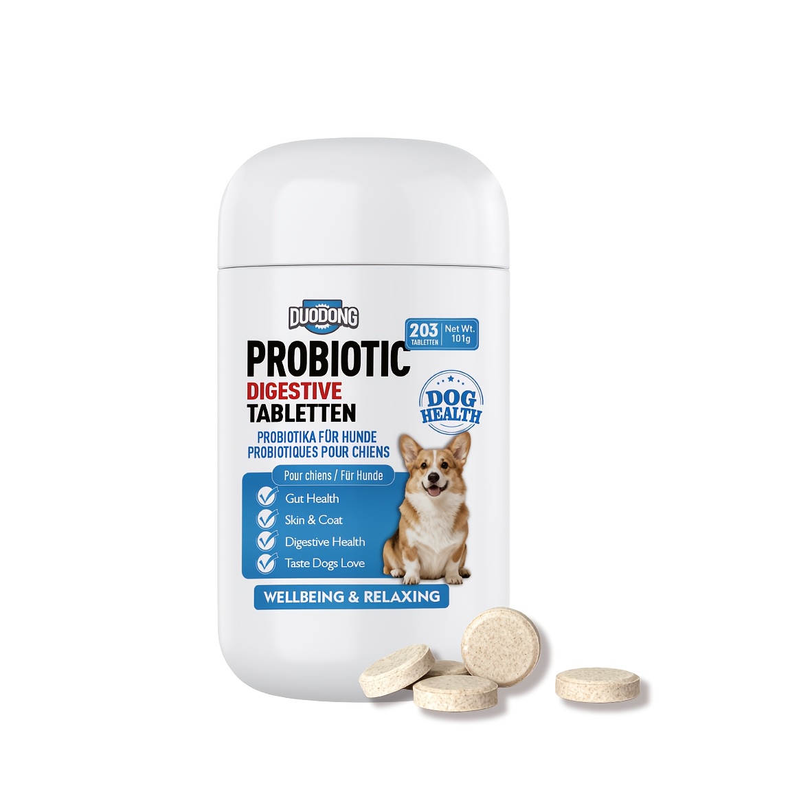 Image of 203 Dog Probiotics Tablets | Gut Health & Digestive Enzymes | Support & Yeast Balance