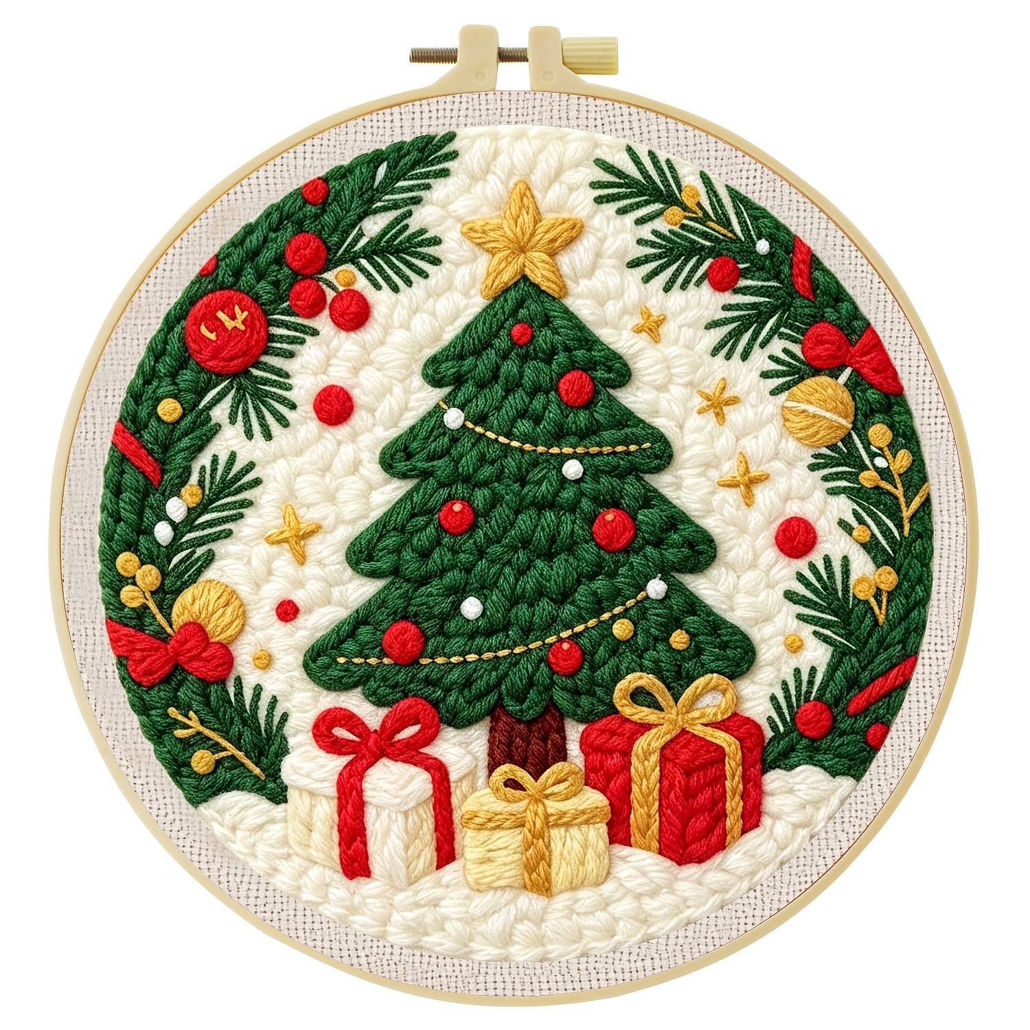 TEMU Kit per 'ago 20X20 cm/7.9X7.9 pollici, bellissimo albero di Natale, kit per 'ago stampato, per principianti adulti, manuale, telaio da , ago,