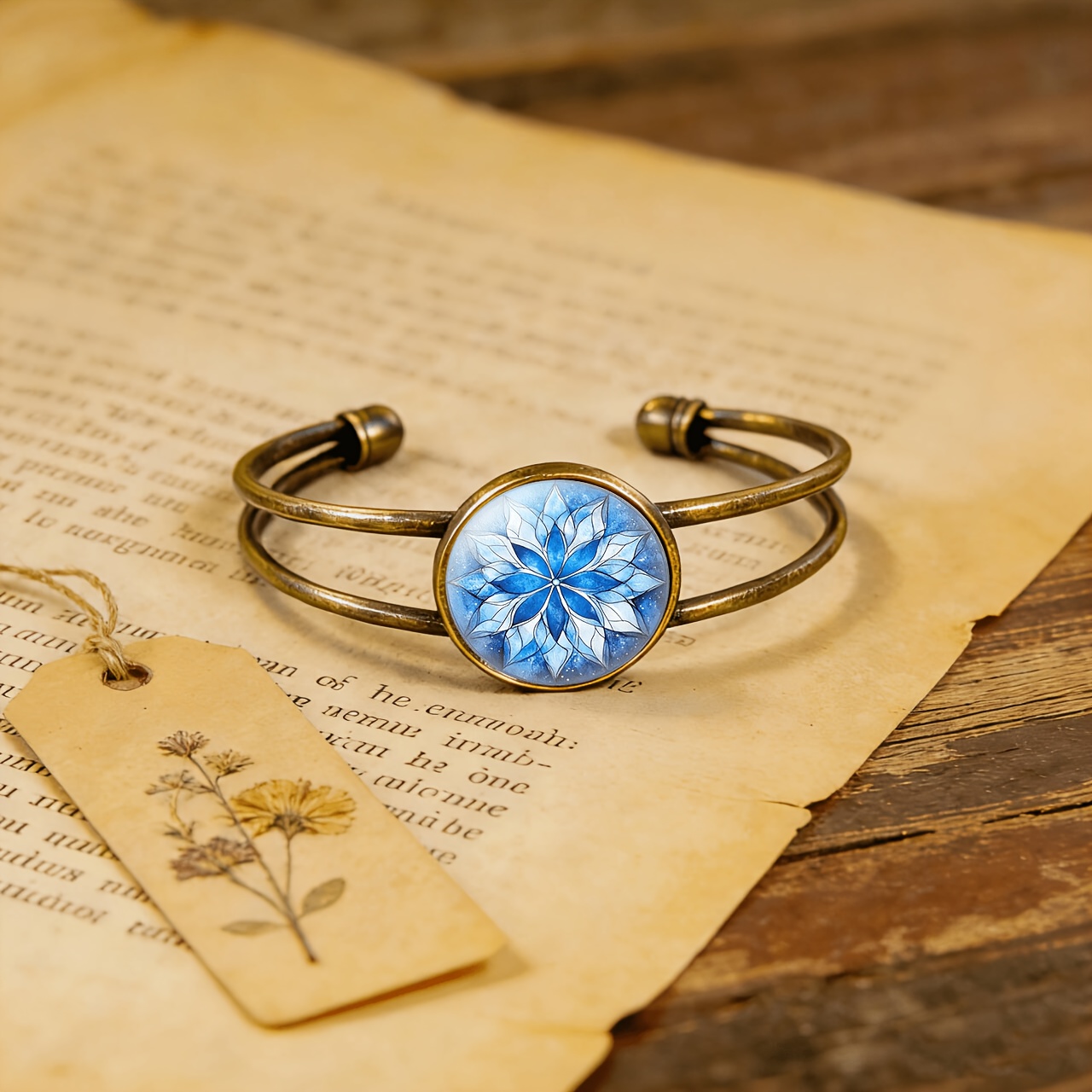 Antique Cyan Double-layer Adjustable Open-end Bangle