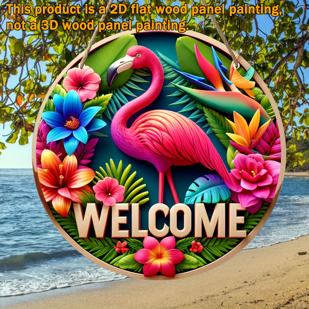 

Charming Flamingo Welcome Sign - 7.9" Round Wooden Summer Decor For Porch, Wall, Garden & More Flamingo Decor Flamingo Outdoor Decor