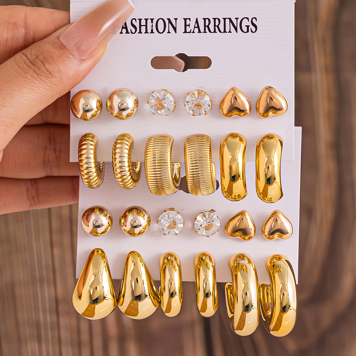 TEMU 12pcs-24pcs Nouveaux Boucles d'Oreilles Artisanales en Cristal, Cœur et Perles, Ensemble Exagéré en Métal et Résine de C