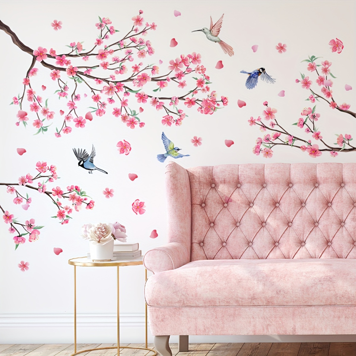 

Contemporary Cherry Tree Branch & Birds Wall Decals, Pvc Self-adhesive Wall Art Stickers For Living Room Decor, Set Of 2 Sheets