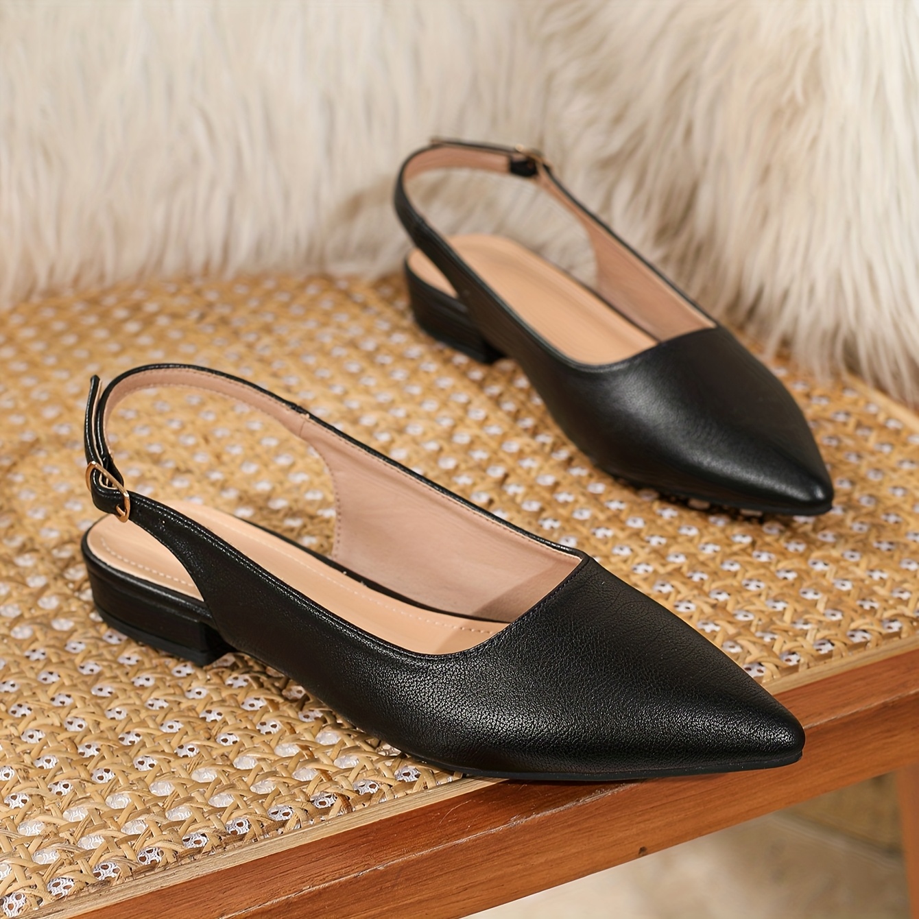 Women'S Shoes * Chunky Heel Single Shoes Back Hollow One-Strap Pointed Toe  Low Heel Shoes * Style, Women Shoes