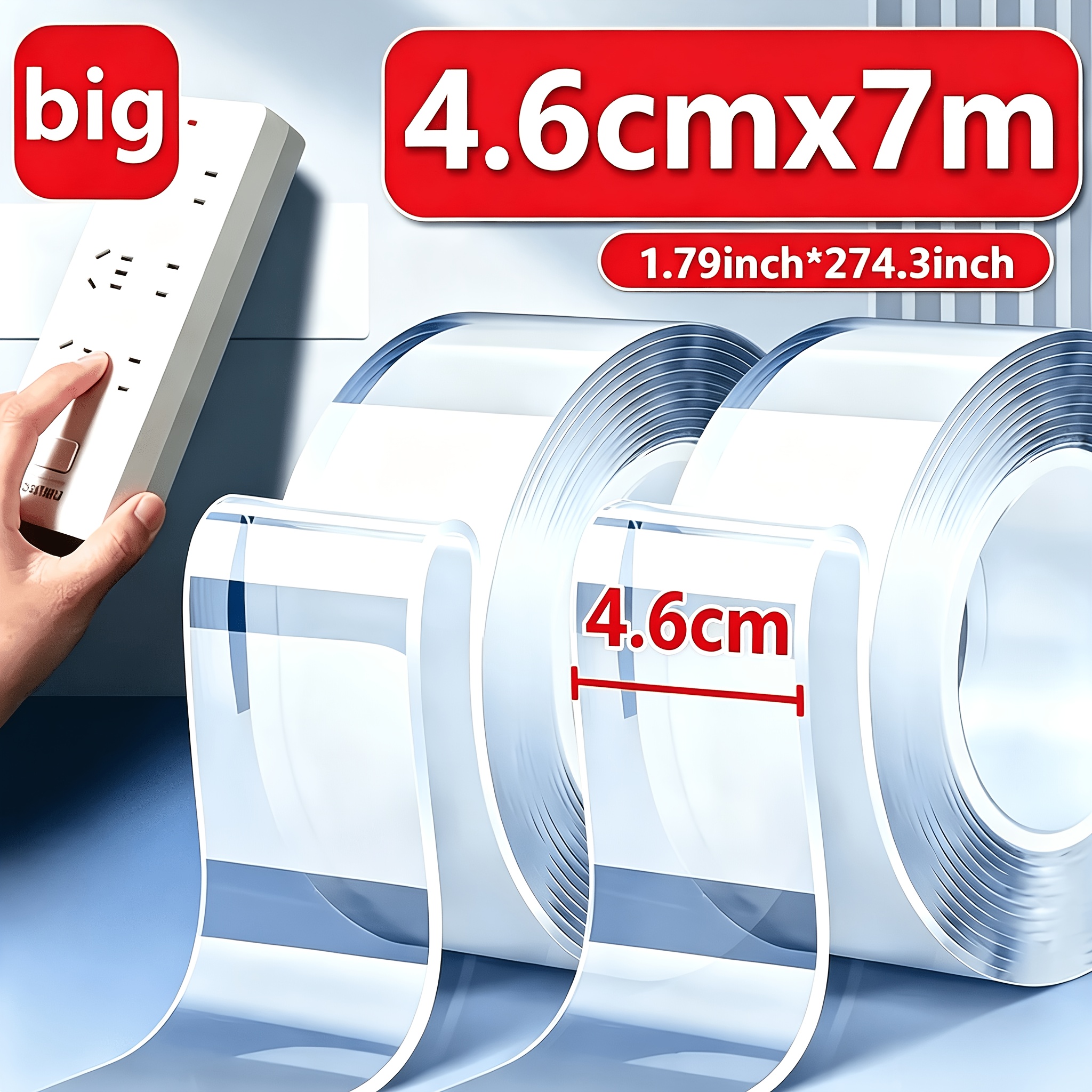 Large Double-sided Nano Tape, Upgraded Washable And Reusable Transparent Adhesive, For Kitchen And Bathroom Use: retailer-supplied image