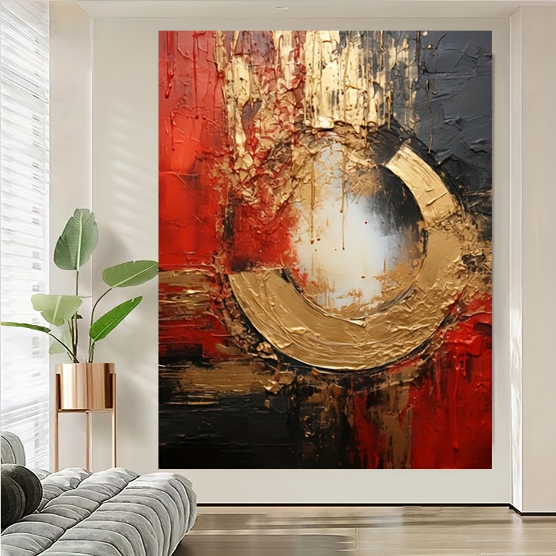 TEMU Rich In Colors, Abstract And Unique In Red, Black, And Golden, With Stylish And High-quality Wall Art Decoration And Hanging. Of Mural Painting