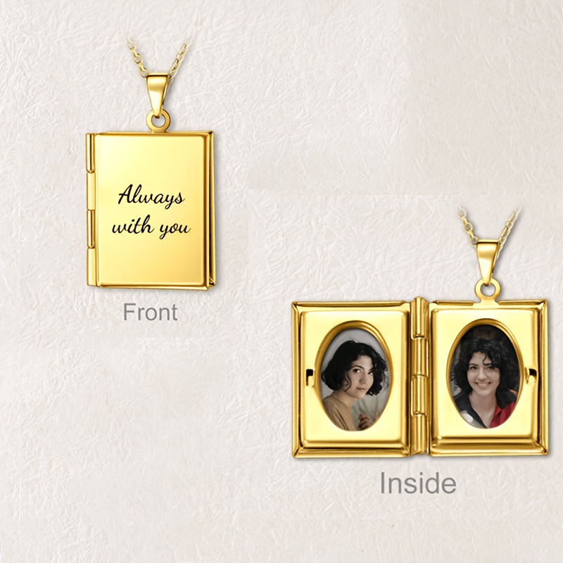 Personalized Stainless Steel Square Photo Locket Pendant Necklace