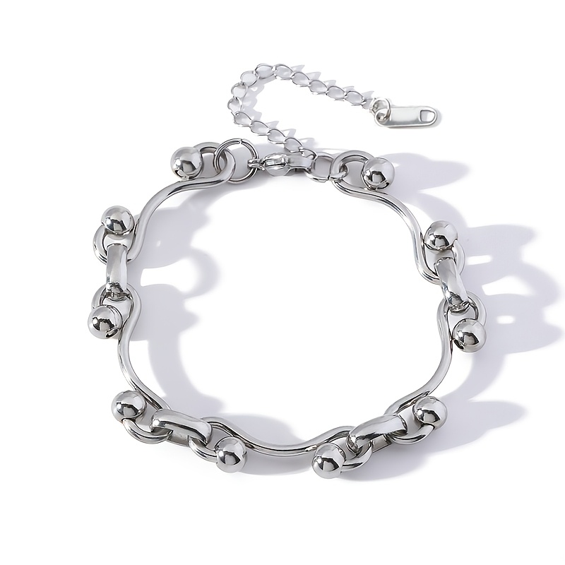TEMU 1pc Stainless Steel Metal Chain Bracelet For Women New Silvery Color Charm Jewelry Waterproof Wrist Chain Bijoux Femme