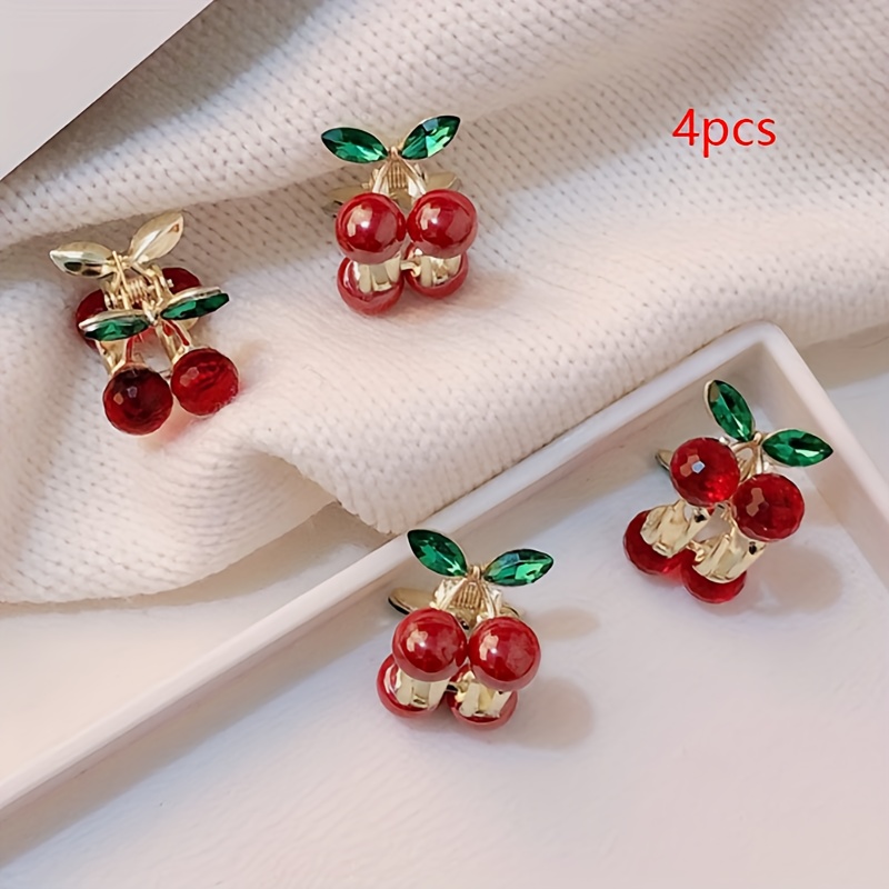 Image of 4pcs Temperament Sweet Metal Fruit Style Hair Catching Clip Bangs Side Clip Headdress Half Tied Out For A Party, Travel, Take Photos, At Home, And Have A Versatile Headdress Holiday Gift.