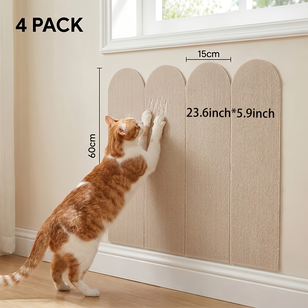 TEMU 4pcs Zsv Self-adhesive Cat Scratching Board Suitable For Walls, No-drill Installation, Thickened Claw With Ribbed Texture - Suitable For