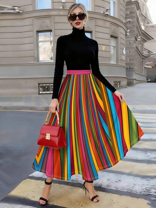 cherry vib nt ow striped flared maxi skirt style that the figure with vertical stripe print a strong while the high waisted flared pleated design enhances