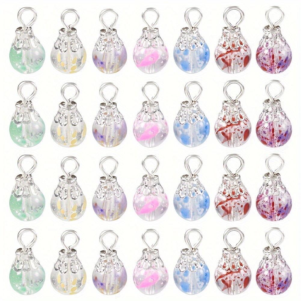 Image of 70pcs Teardrop Transparent Glass Pendants With Iron Loops For Jewelry Making Findings 15x8mm, Hole: 2mm