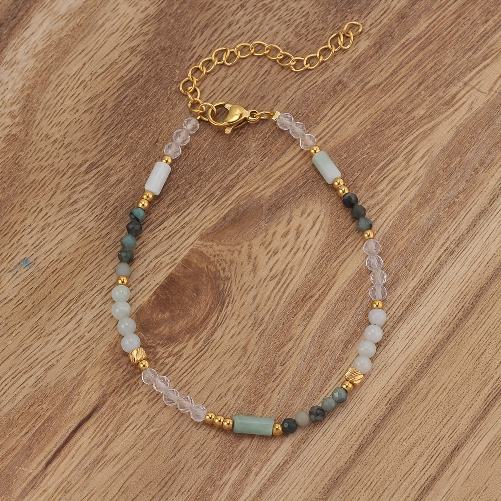 Image of 3mm Green Water Drill Natural Stone Decorative Bead Bracelet And Bangle For Women, Jewelry Chain Bracelet, Beach Bead Gift