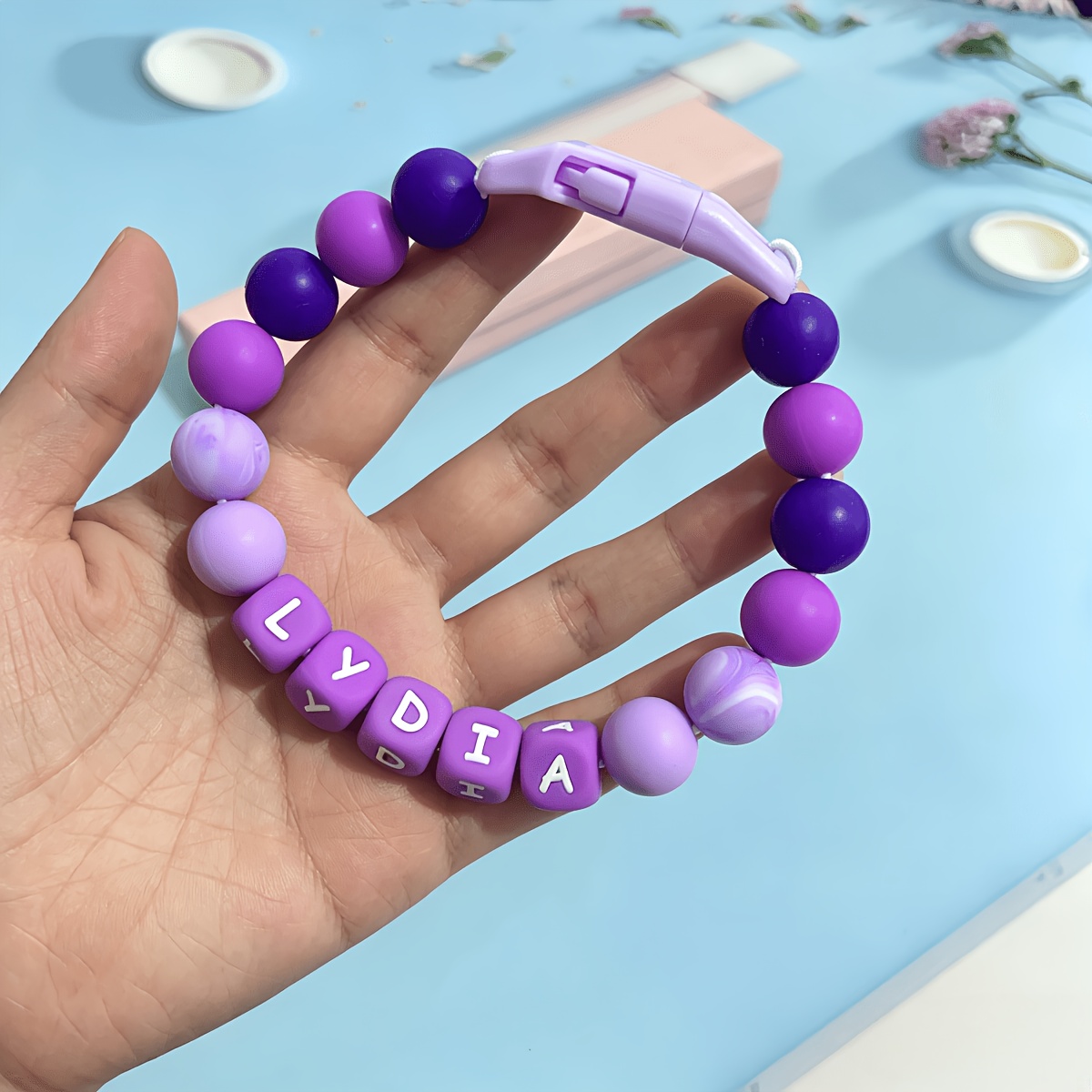 Purple Gradient Customizable Dog Necklace with Silicone Beads