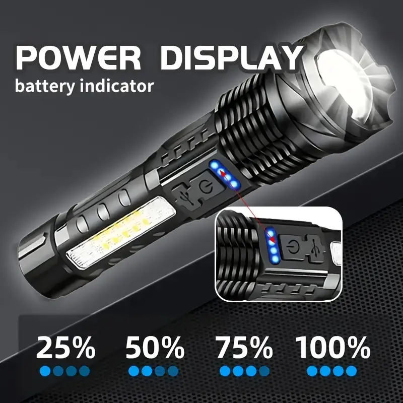 超强力可充电 led 手电筒泛光灯 - 便携式,usb 驱动,2400mah 锂电池,适用于户外露营、钓鱼、狩猎、徒步旅行和紧急情况,露营灯 详情 7